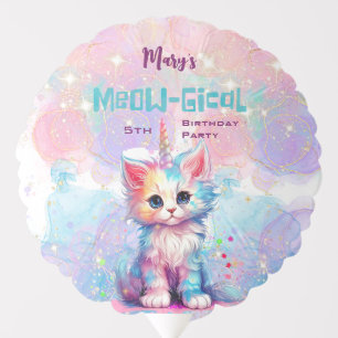 Watercolor Caticorn Meow-Gical Birthday Balloon
