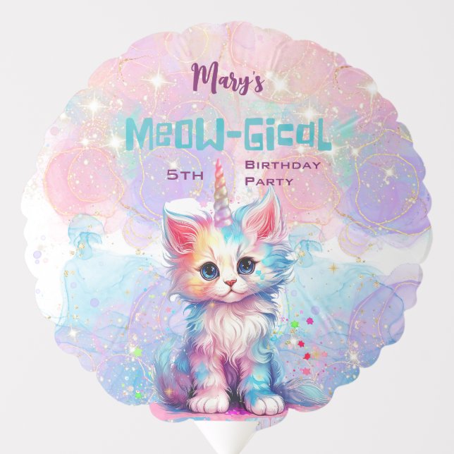 Watercolor Caticorn Meow-Gical Birthday Balloon (Front)