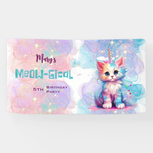 Watercolor Caticorn Meow_Gical Birthday Banner
