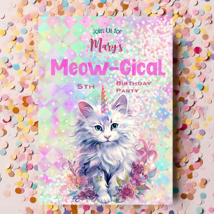 Watercolor Caticorn Meow-Gical Birthday Invitation