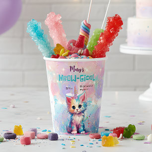 Watercolor Caticorn Meow-Gical Birthday Paper Cups