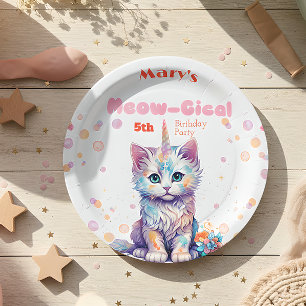 Watercolor Caticorn Meow-Gical Birthday Paper Plates