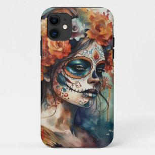 Watercolor Catrina Dia de los Muertos Sugar Skull iPhone 11 Case