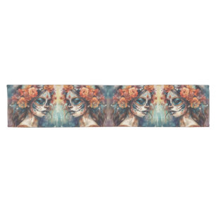 Watercolor Catrina Dia de los Muertos Sugar Skull Short Table Runner