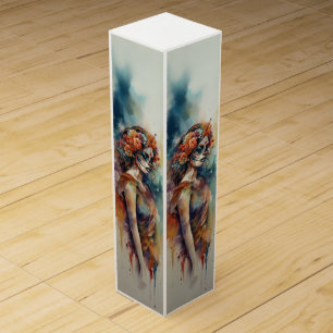 Watercolor Catrina Dia de los Muertos Sugar Skull Wine Box