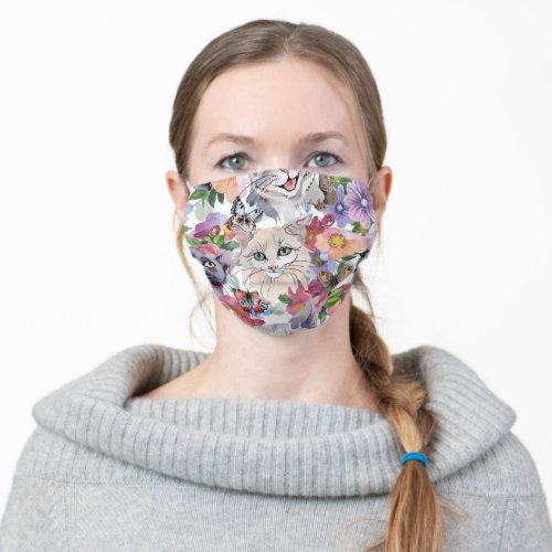 watercolor cats and butterfly collection adult cloth face mask