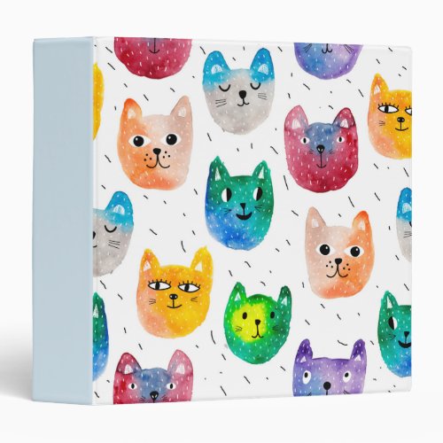 Watercolor cats and friends 3 ring binder