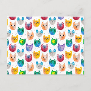 Watercolor cats and friends announcement postcard