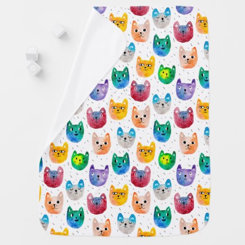 Watercolor cats and friends baby blanket