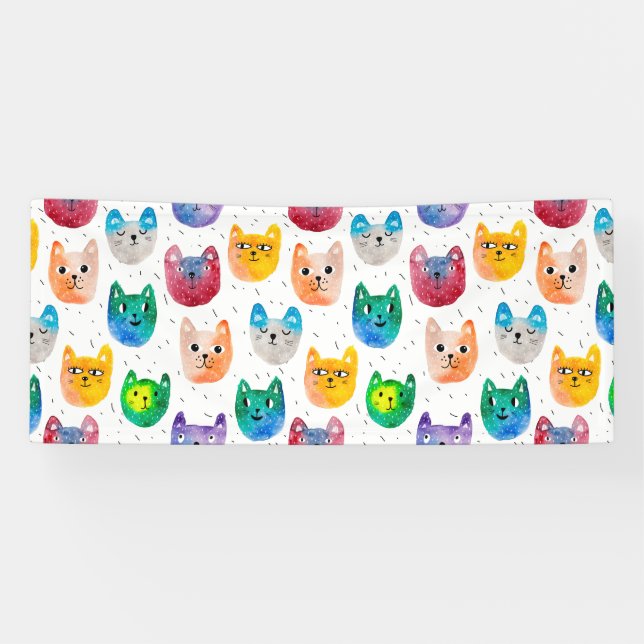 Watercolor cats and friends banner (Horizontal)