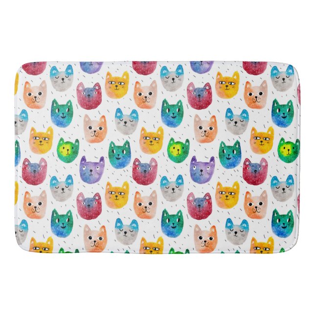 Watercolor cats and friends bath mat (Front)