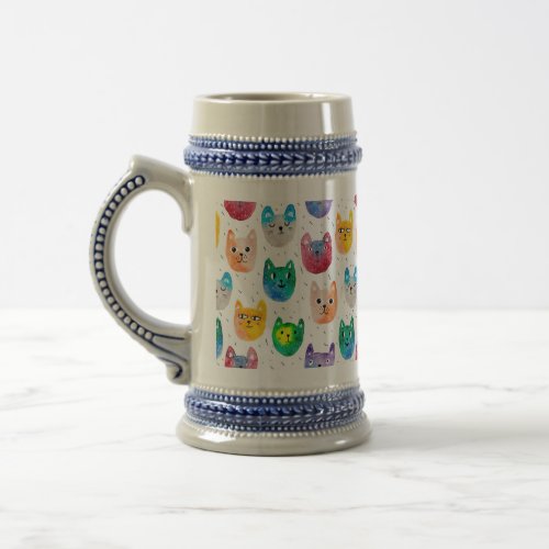 Watercolor cats and friends beer stein