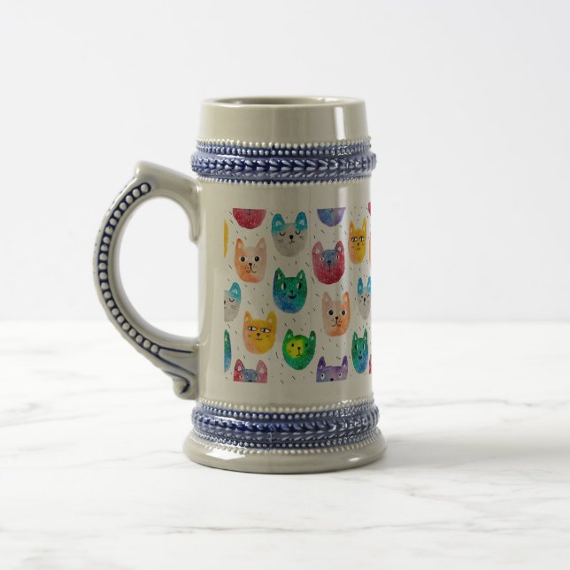 Watercolor cats and friends beer stein (Left)
