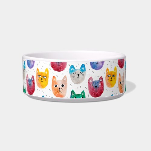 Watercolor cats and friends bowl
