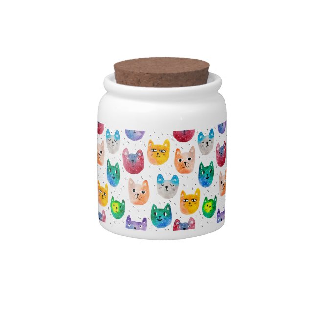 Watercolor cats and friends candy jar (Front)