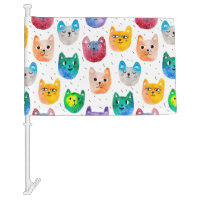 Watercolor cats and friends car flag