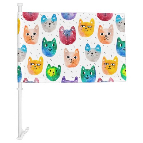 Watercolor cats and friends car flag