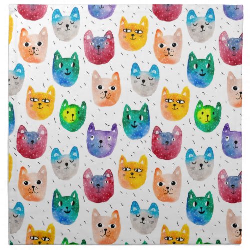 Watercolor cats and friends cloth napkin
