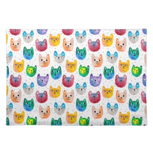 Watercolor cats and friends cloth placemat (Front)