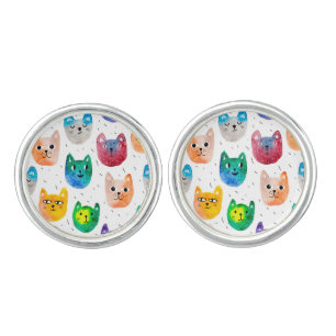 Watercolor cats and friends cufflinks