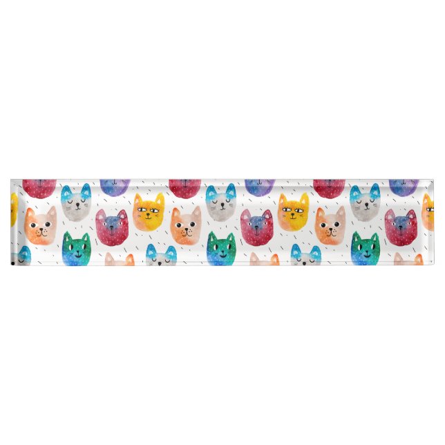Watercolor cats and friends desk name plate (Front)