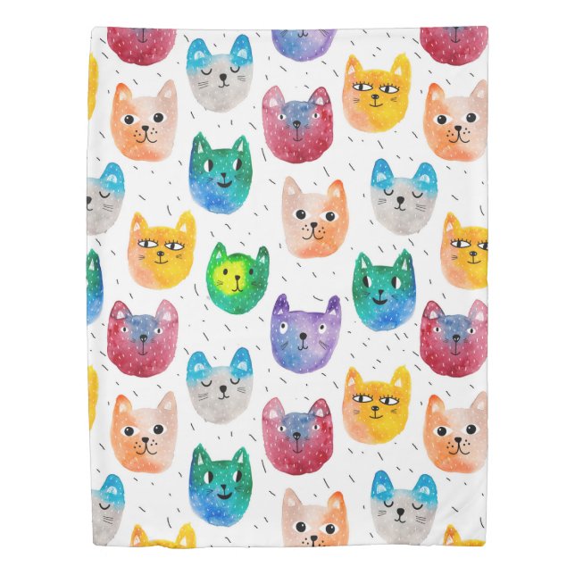 Watercolor cats and friends duvet cover (Front)