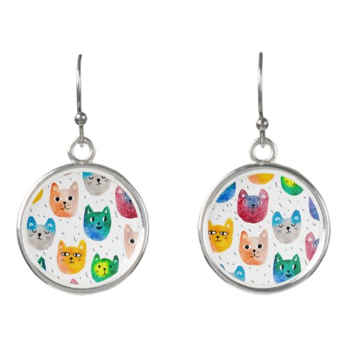 Watercolor cats and friends earrings