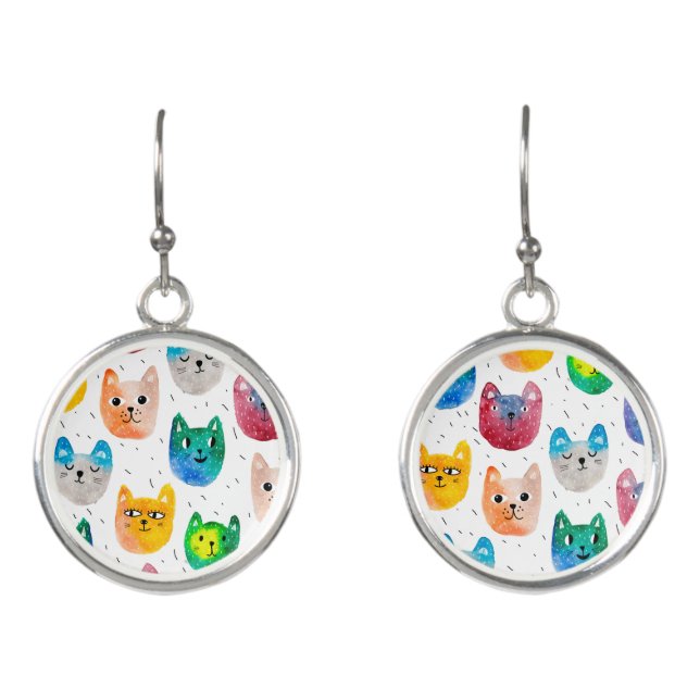 Watercolor cats and friends earrings (Front)