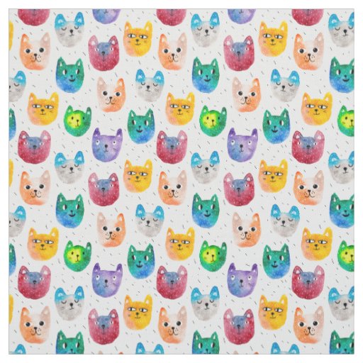 Watercolor cats and friends fabric