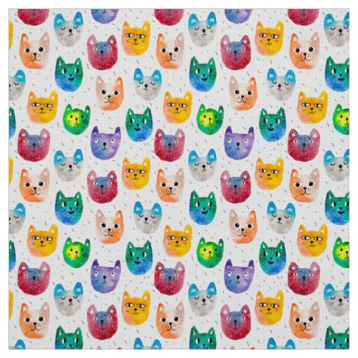 Watercolor cats and friends fabric