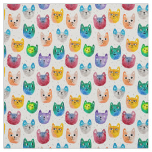 Watercolor cats and friends fabric