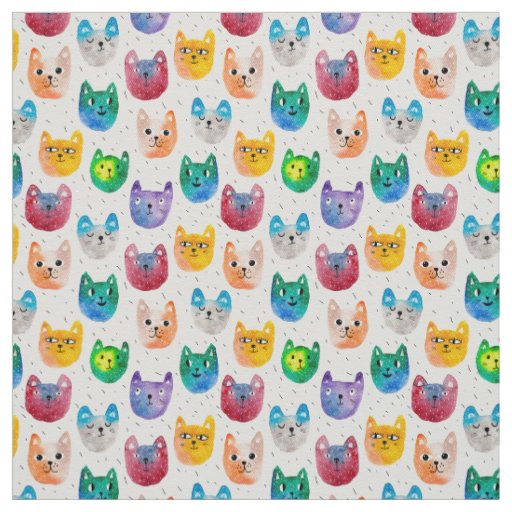 Watercolor cats and friends fabric