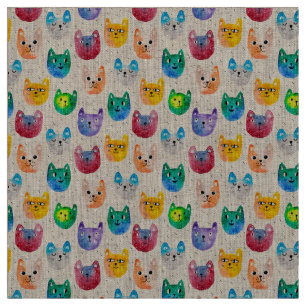 Watercolor cats and friends fabric