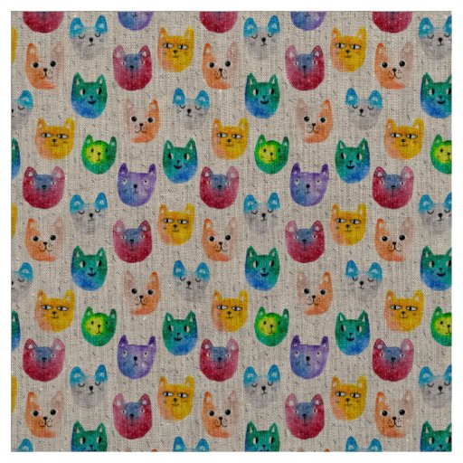 Watercolor cats and friends fabric