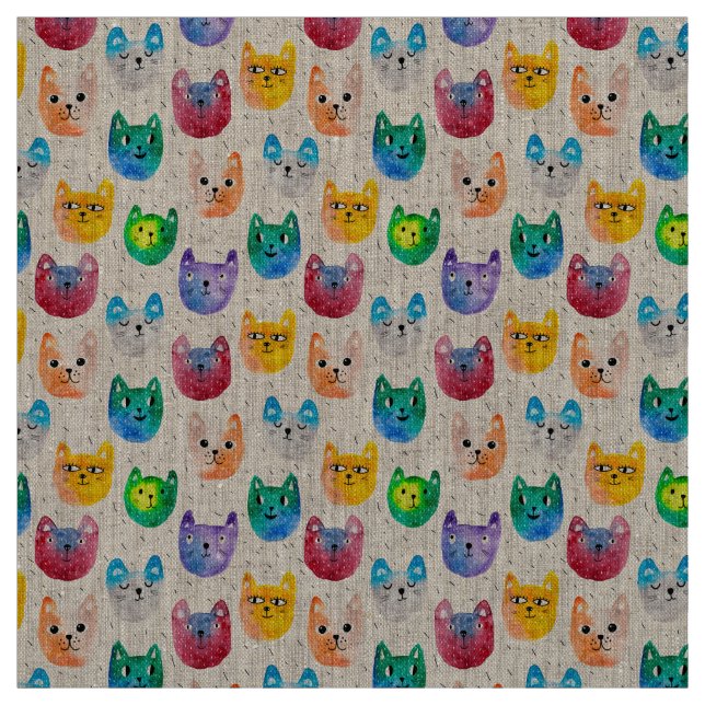 Watercolor cats and friends fabric (Swatch)