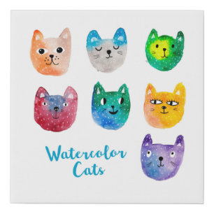 Watercolor cats and friends faux canvas print