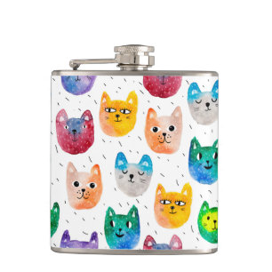 Watercolor cats and friends flask
