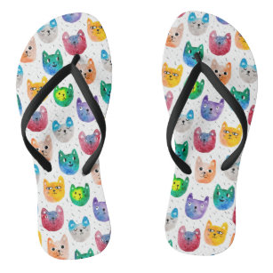 Watercolor cats and friends flip flops