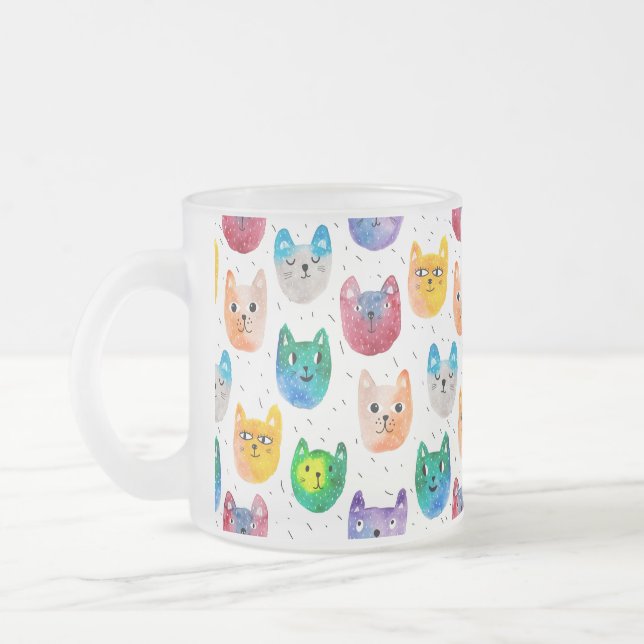 Watercolor cats and friends frosted glass coffee mug (Left)