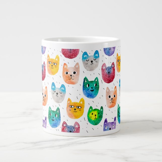 Watercolor cats and friends giant coffee mug (Front)