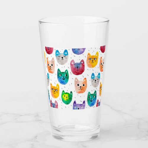 Watercolor cats and friends glass