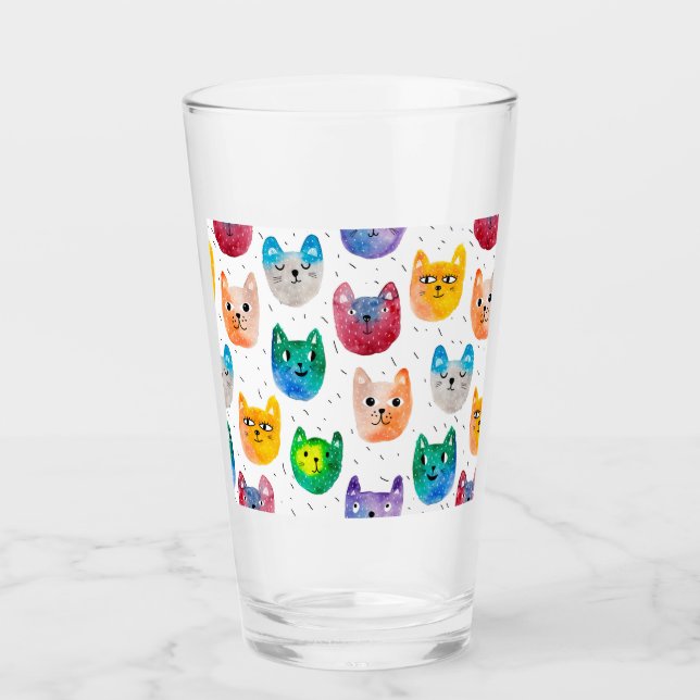 Watercolor cats and friends glass (Front)