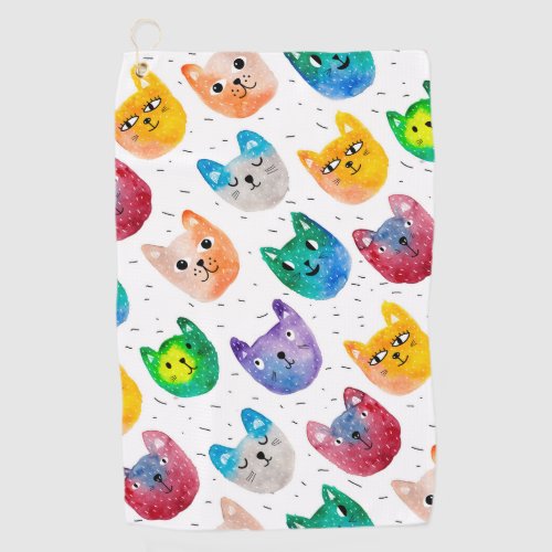 Watercolor cats and friends golf towel
