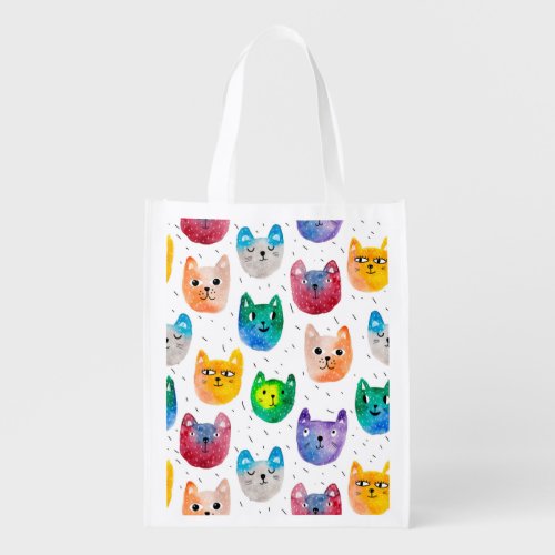 Watercolor cats and friends grocery bag