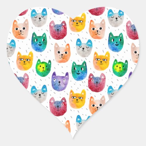 Watercolor cats and friends heart sticker