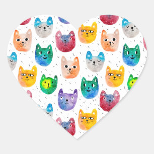 Watercolor cats and friends heart sticker