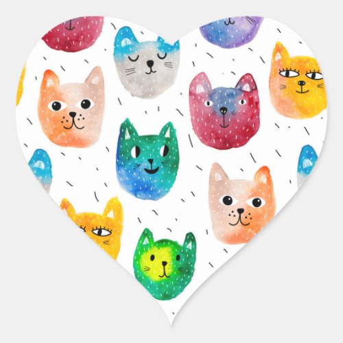Watercolor cats and friends heart sticker