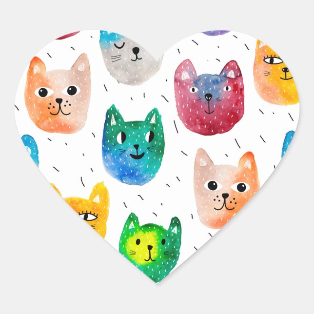 Watercolor cats and friends heart sticker (Front)