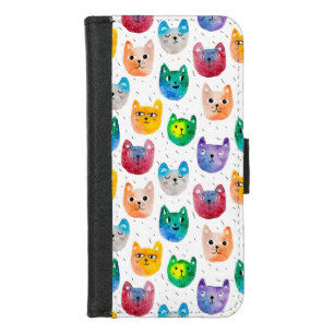 Watercolor cats and friends iPhone 8/7 wallet case