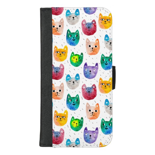 Watercolor cats and friends iPhone wallet case (Front)